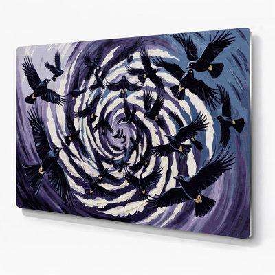 «Birds Pied Crow», art mural en métal mauve