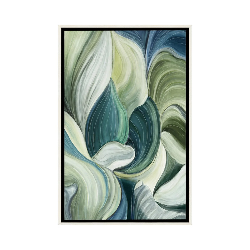 Vagues de feuilles - reproduction d'art murale - toile encadrée, H 40 po x l 26 po, Cadre flottant, Blanc patiné