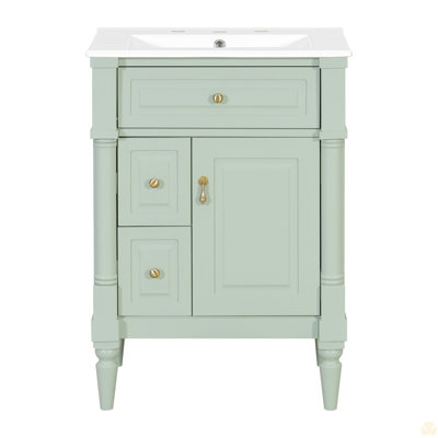 Meuble-lavabo sur pied 24 po avec lavabo, armoire de salle de bain autoportante avec tiroir rabattable et tablette réglable 24 po