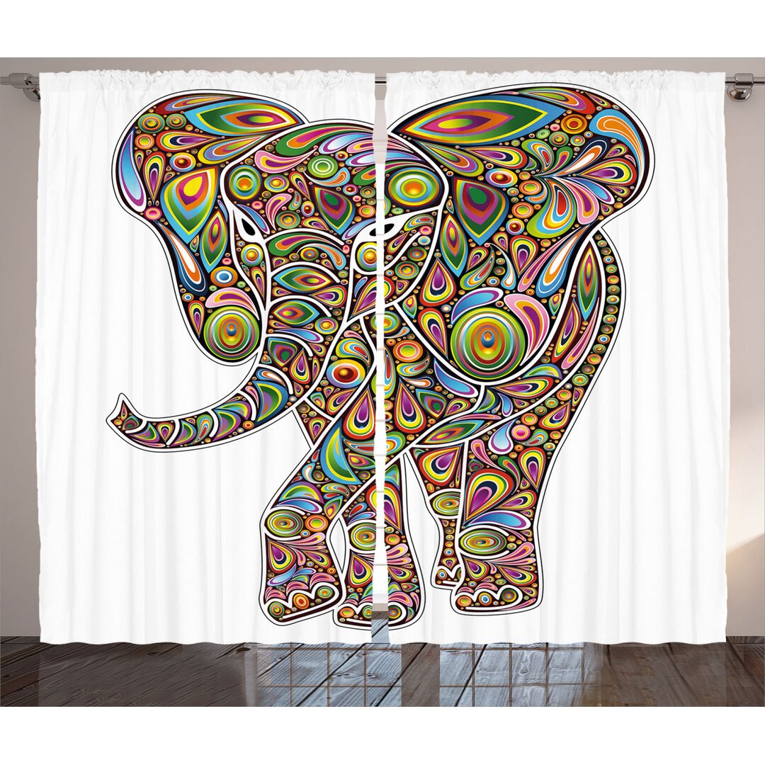 Rustikaler Vorhang, Boho Elefant-Kunst, Psychedelisch, Mehrfarbig