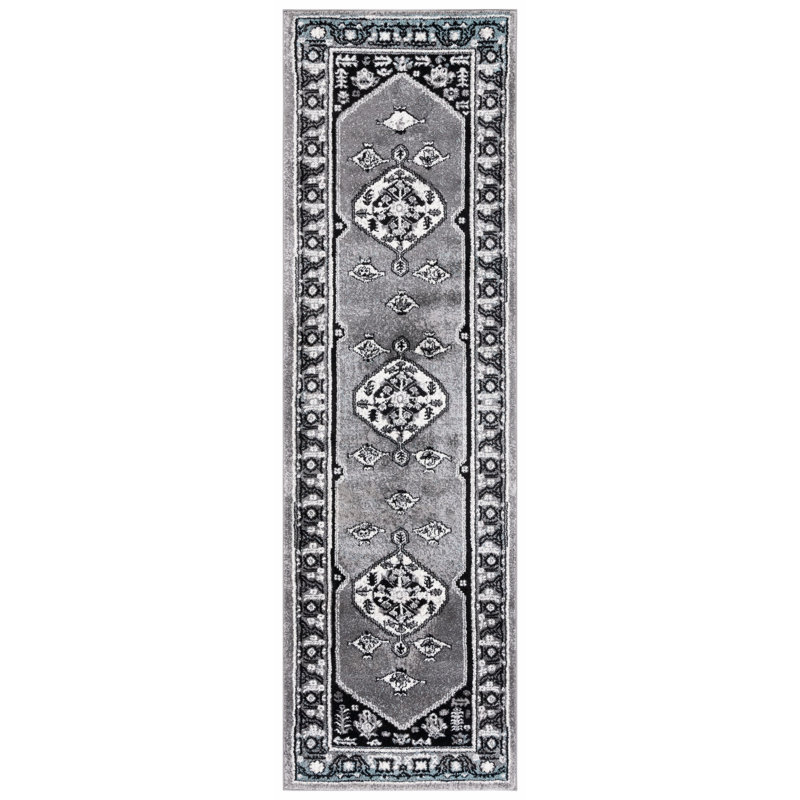 Tapis gris / noir Evanoff 262, Tapis de couloir 2 pi 3 po x 8 pi
