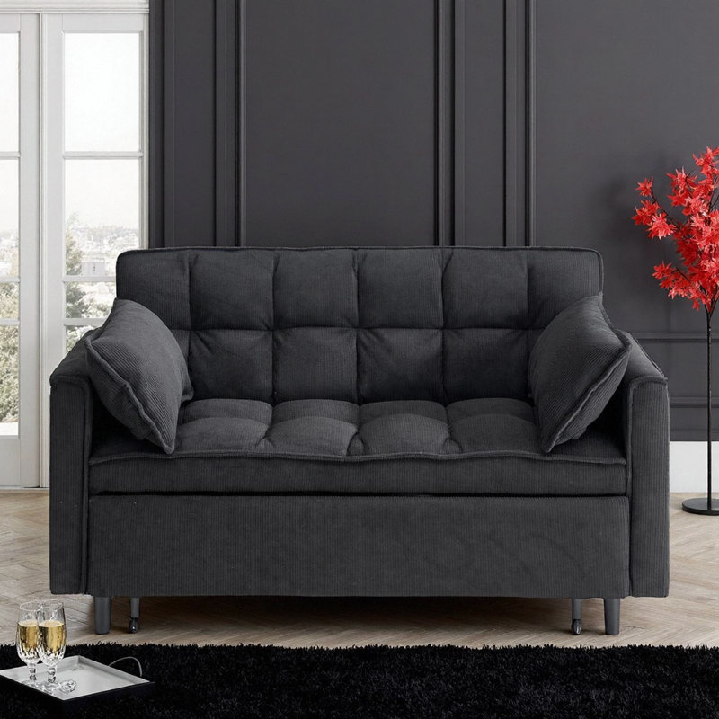 Canapé-lit modulaire 54,3 po Corduroy, Noir