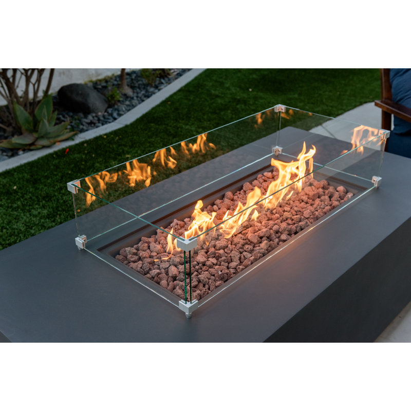Sedona 66" Concrete Outdoor Fire Pit Table Bundle with Hideaway Propane Tank Holder Includes Wind Guard, Burner Pan Lid, and Cover