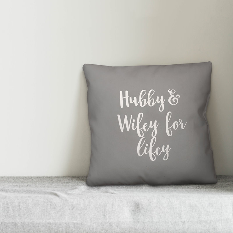  Coussin Hubby and Wifey for Lifey, Gris, Housse de coussin