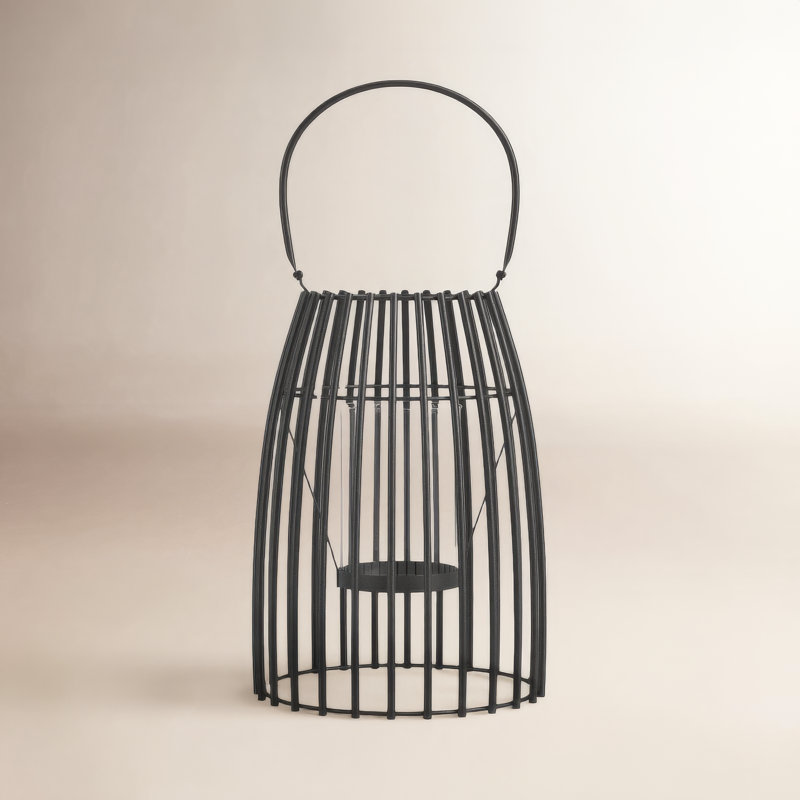 Enya Solid Iron and Glass Candle Lantern with Handle, 12" H x 8" W x 8" D, Black