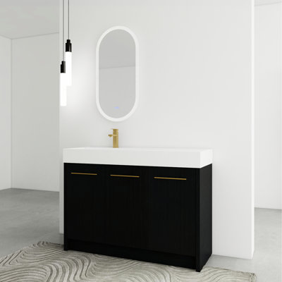 48 Inch Black Chestnut Bathroom Vanity With Resin Wash Basin And Authenticated Factor - Modern Sink Soft Closing Door