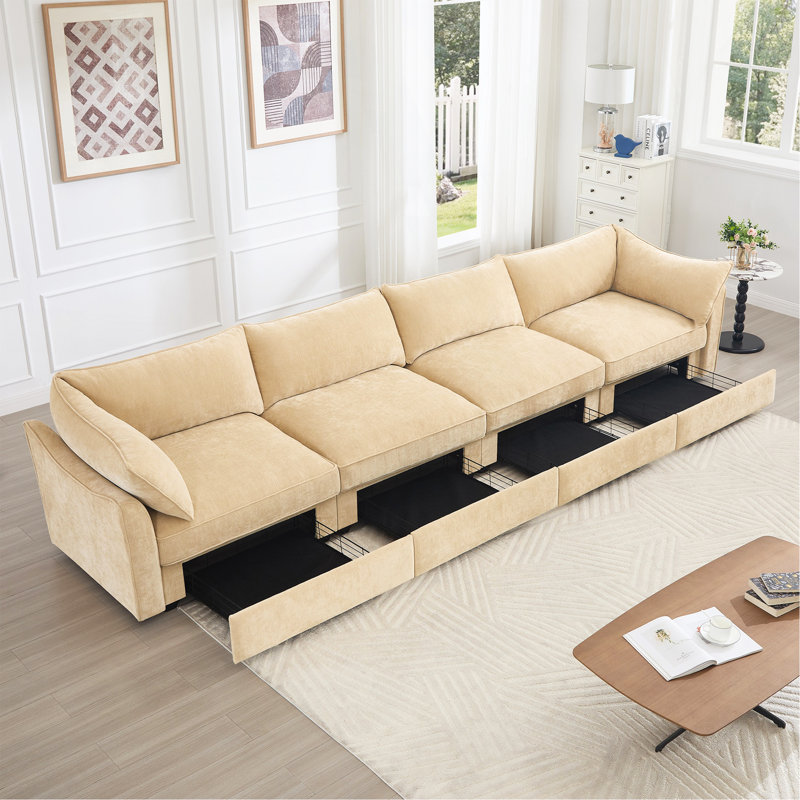Canapé modulaire en chenille, Orange, H 31,4 po x l 112,6 po x P 34,2 po