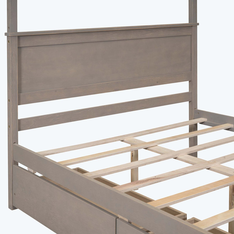 Dilyla Storage Canopy Bed, Light Brown, 1 Bed and 1 Side Cabinet Storage Shelf