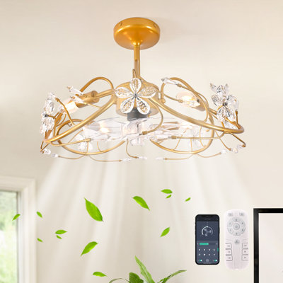 Ventilateur de plafond 20 po à 6 vitesses avec cage en cristal avec ensemble d'éclairage et télécommande