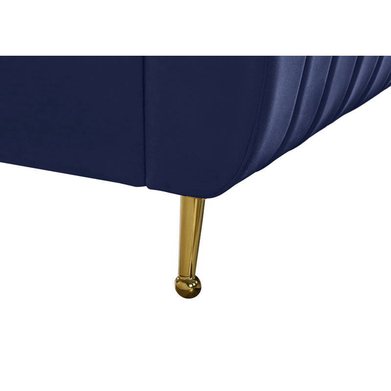 Zara Tufted Upholstered Low Profile Platform Bed, Full, Navy Velvet