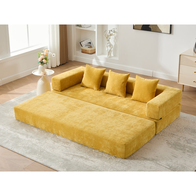 Canapé-lit pliant en chenille de 78 po, Jaune