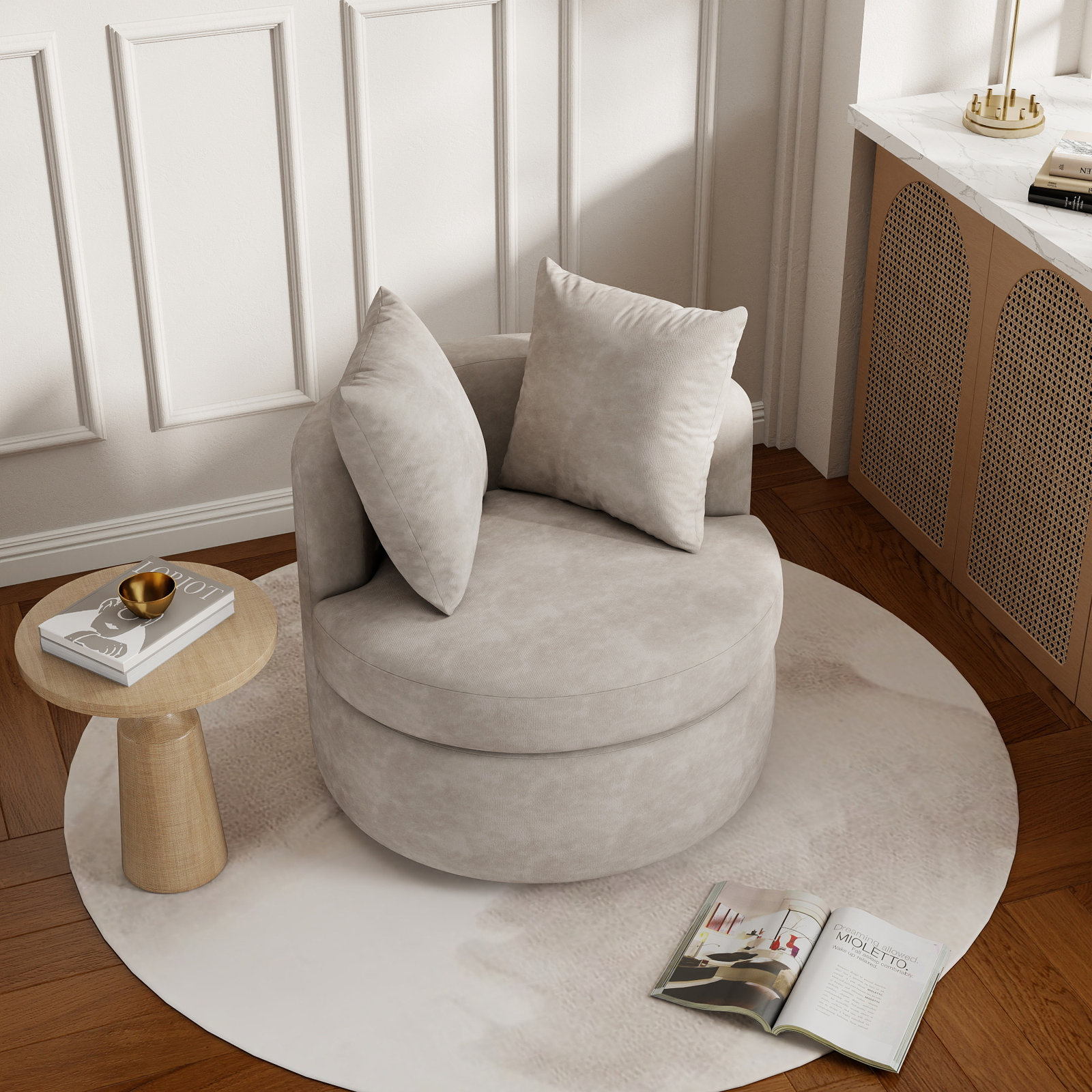 Amara 32" Upholstered Swivel Chair, Army Linen Blend