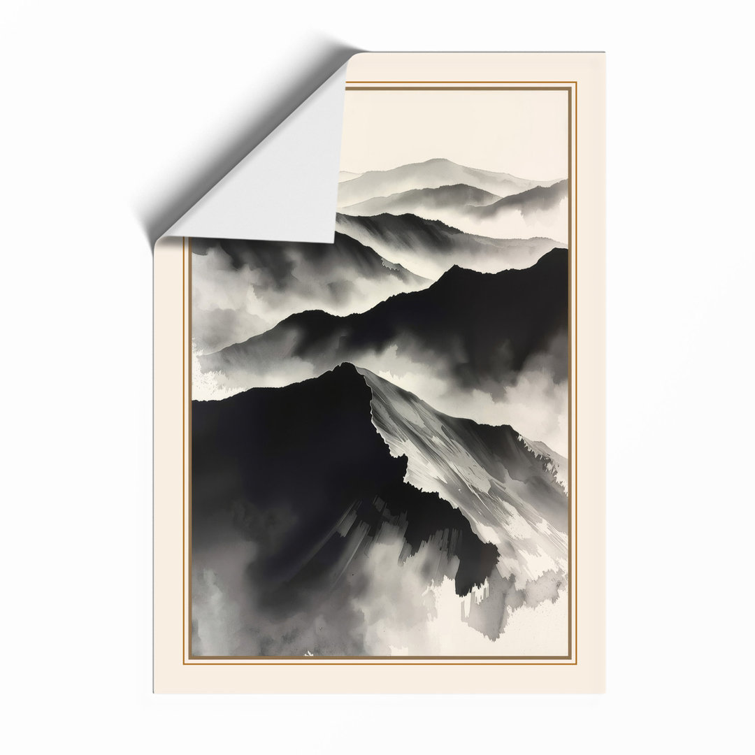 Misty Mountain Peaks Japandi - Framed Print