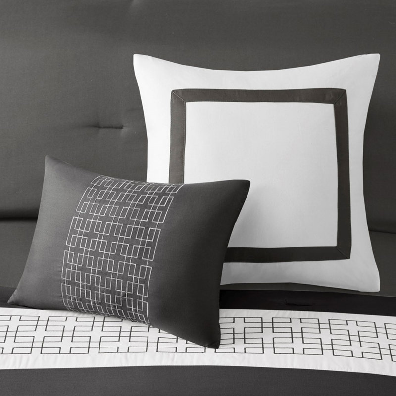 8 Piece Embroidered Comforter Set Dark Grey