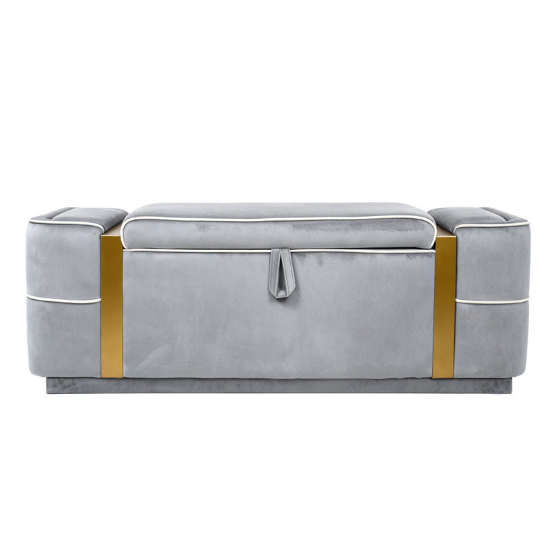 Banc de rangement rembourré en velours de 120 cm de large, Gris