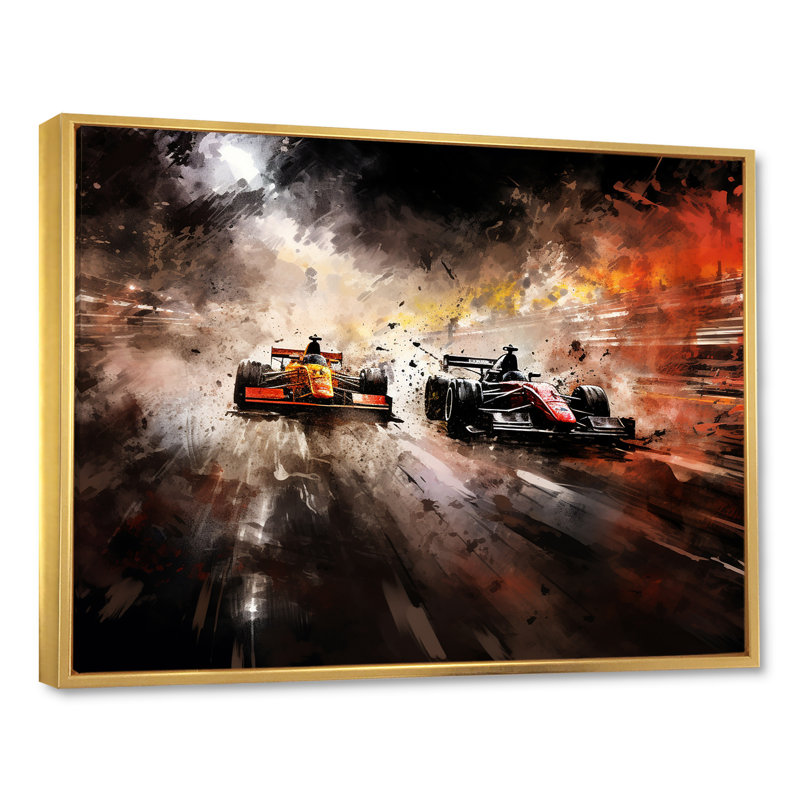Formule 1 Speed Car Speedway Fury 3 - Art de course sur rails, Cadre flottant doré, H 34 po x l 44 po x P 1,5 po