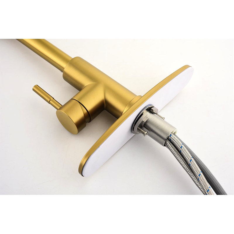 Brushed Gold Pull-Down Kitchen Faucet, Stainless Steel, 360 Swivel Nozzle, Dual Water Output Settings, Simple Temperature & Flow Adjustment Tap, Stream And Spray Outputs, Easy Control
