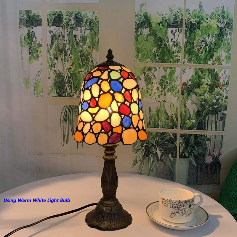 Handcrafted Multi-Colored Stained Glass Table Lamp with Antique Base