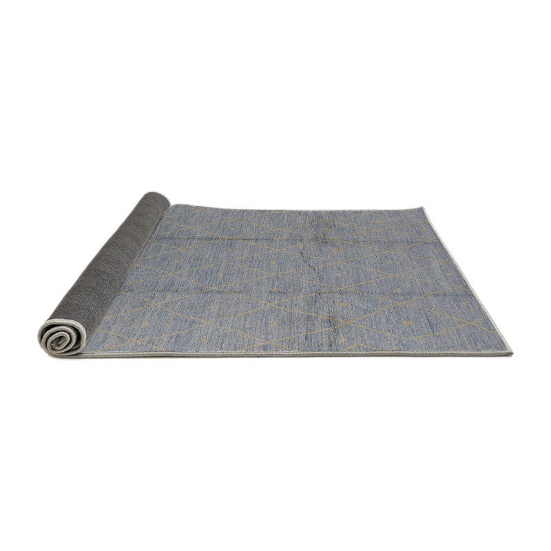 Tapis bleu à motif géométrique, Rond 5 pi