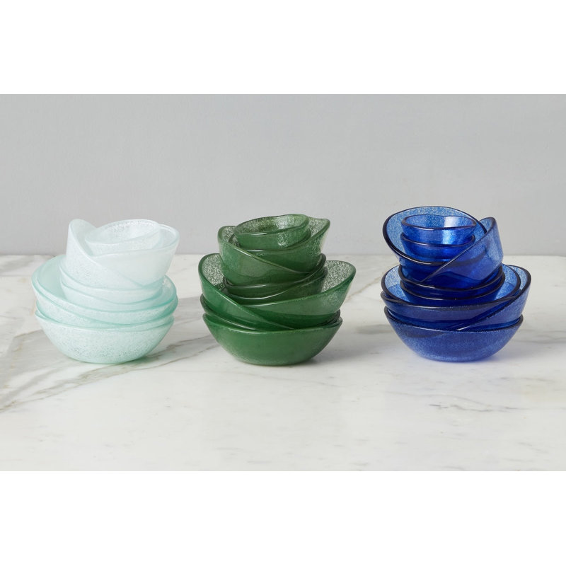 Glass Pinch Pots, White/Sage Green/Spruce Green