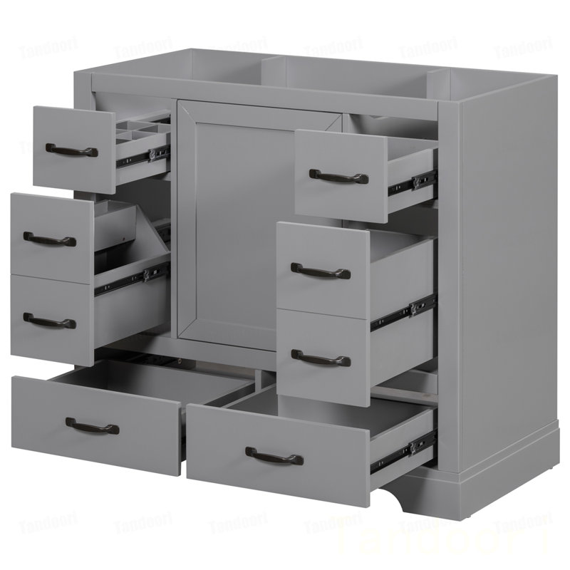 Meuble-lavabo de salle de bain sans lavabo, base d'armoire seulement, six tiroirs, séparateur de tiroir multifonctionnel, tablette réglable