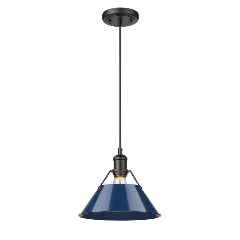 Luminaire suspendu conique à 1 lumière Weatherford, Noir mat, Bleu marine mat, H 130 po x l 10 po x P 10 po