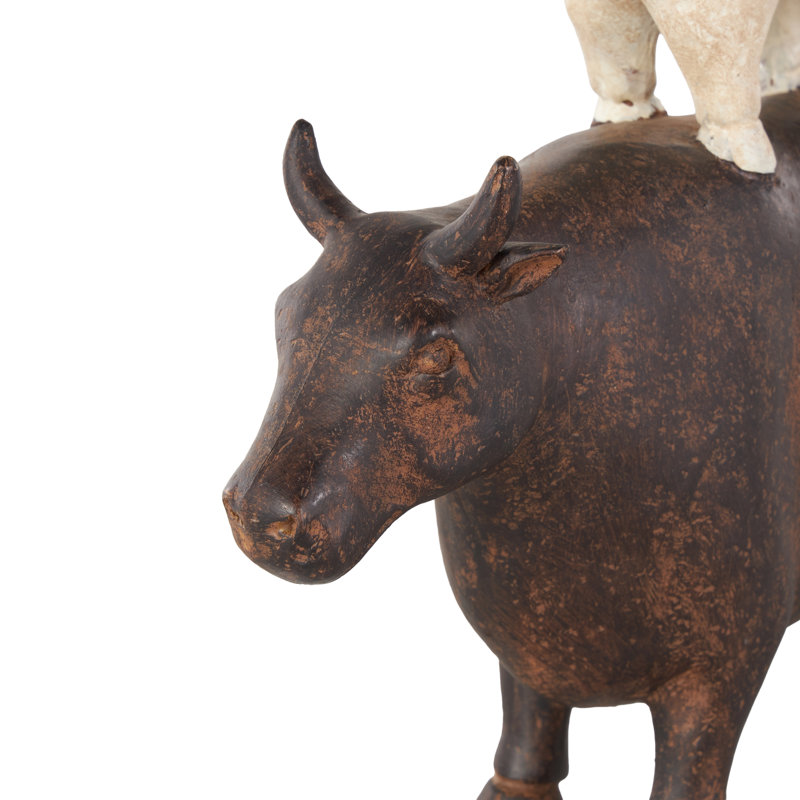 Sculpture décorative d'animaux de ferme empilés en pierre synthétique, H 14 po x l 10 po x P 3 po, Brun moka