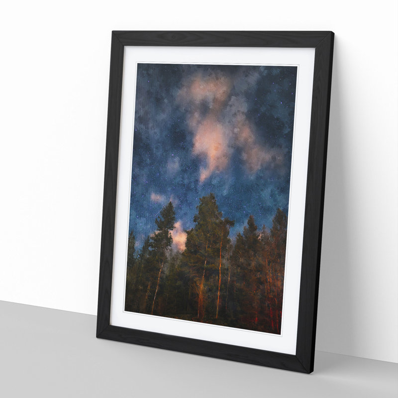 Starry Night Forest - Picture Frame Graphic Art, 65cm H x 48cm W x 2cm D, Black