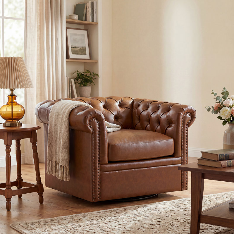 Fauteuil club pivotant Chesterfield, Cognac