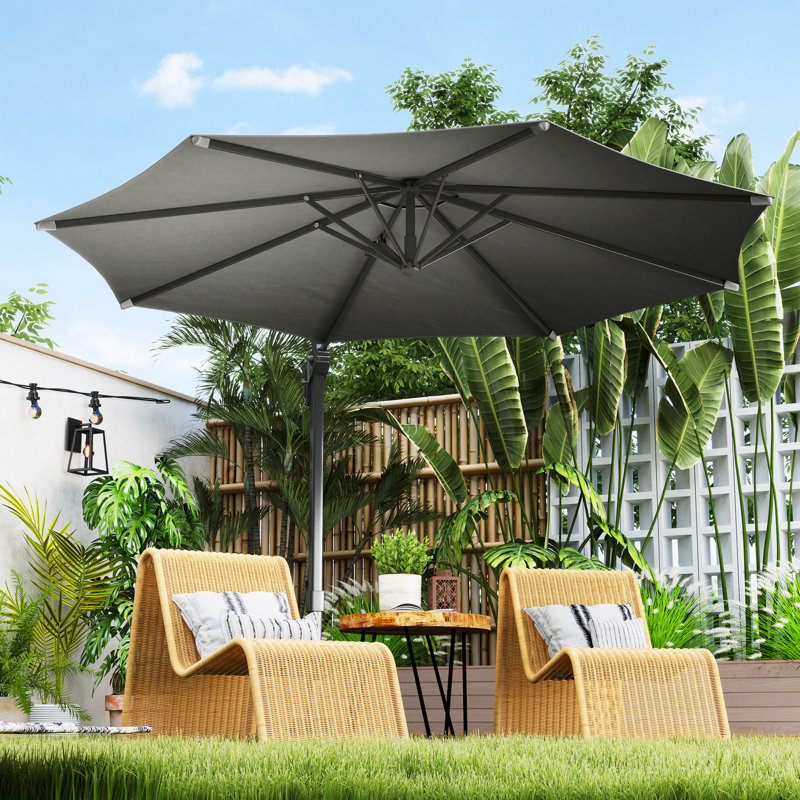 Parasol de patio décalé 10 pi à 360 ° pivotant à 360 °, gris, Noir, noir, noir, noir