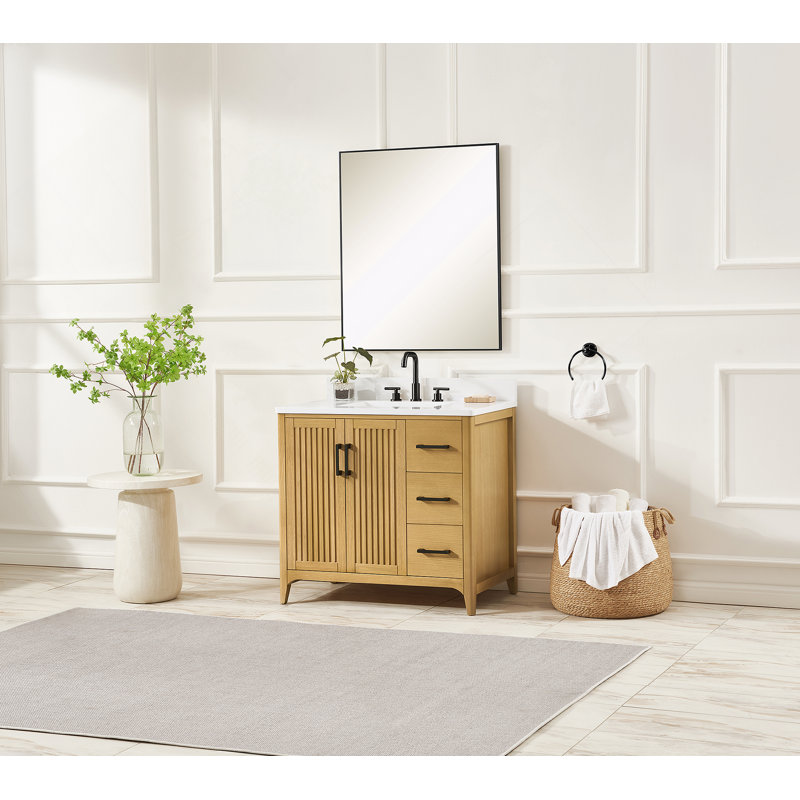 Meuble-lavabo de salle de bain avec tiroirs, tablettes réglables, boîtier de centrale électrique intégré, Chêne