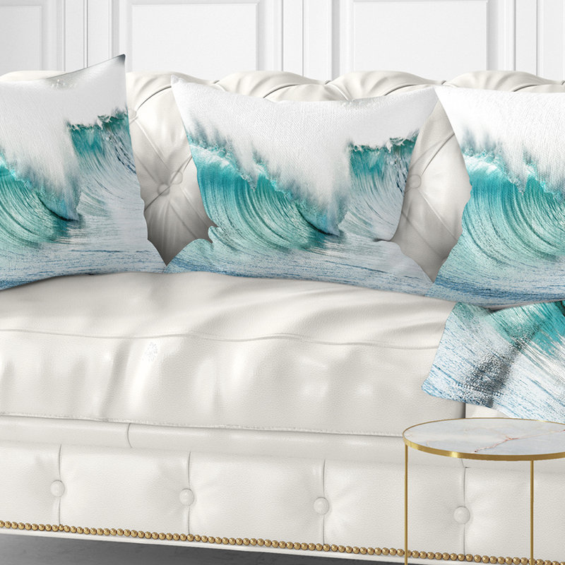 Massive Blue Waves Breaking Beach - Sea & Shore Printed Pillow, 18" x 18", Throw Pillow