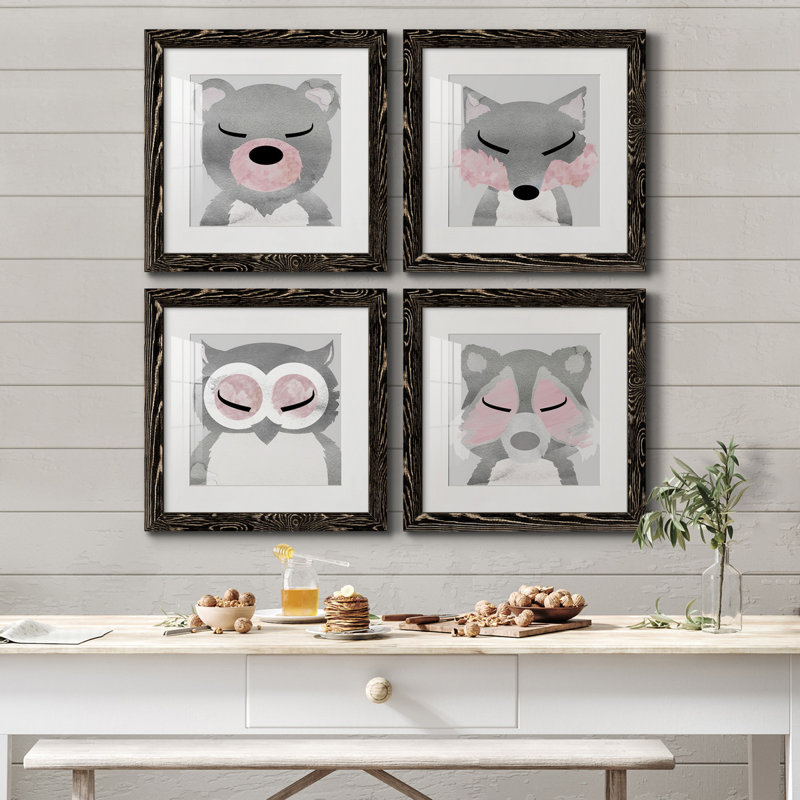 Ours - ensemble de 4 impressions sur toile tendue, Cadre noir, H 17 po x l 34 po x P 1,5 po