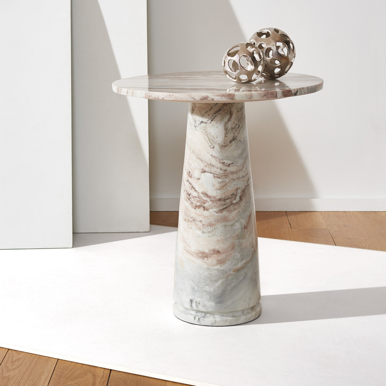 Alysson 21" Genuine Marble End Table, White/Brown