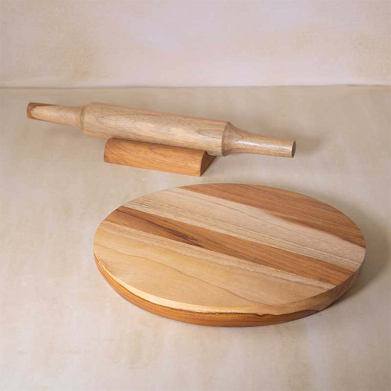 Ensemble Chakla Belan traditionnel en bois de teck avec support
