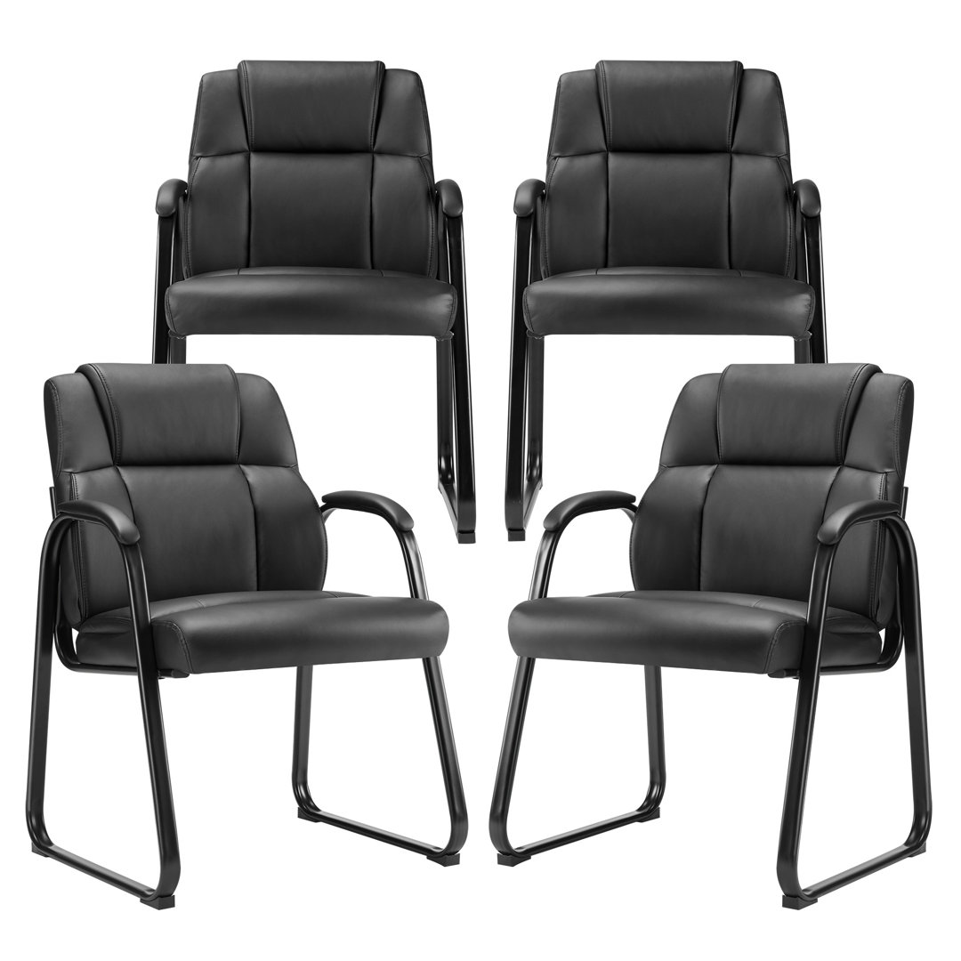 Kojiro PU Leather Conference Reception Chair Set in Bulk with Padded Armrests, Waiting Room Chairs (Set of 4) Ivy Bronx