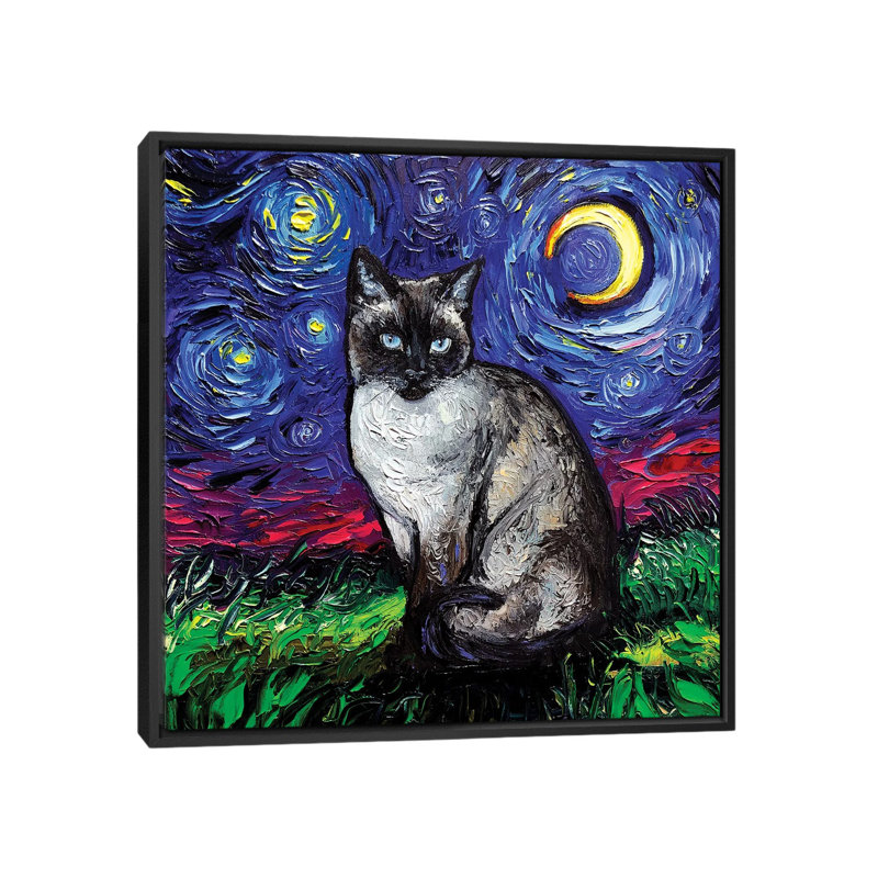 Reproduction d’art, "Siamese Night" par aja Trèves, Pas de tapis, H 26 po x l 26 po x P 1,5 po, Toile avec cadre noir