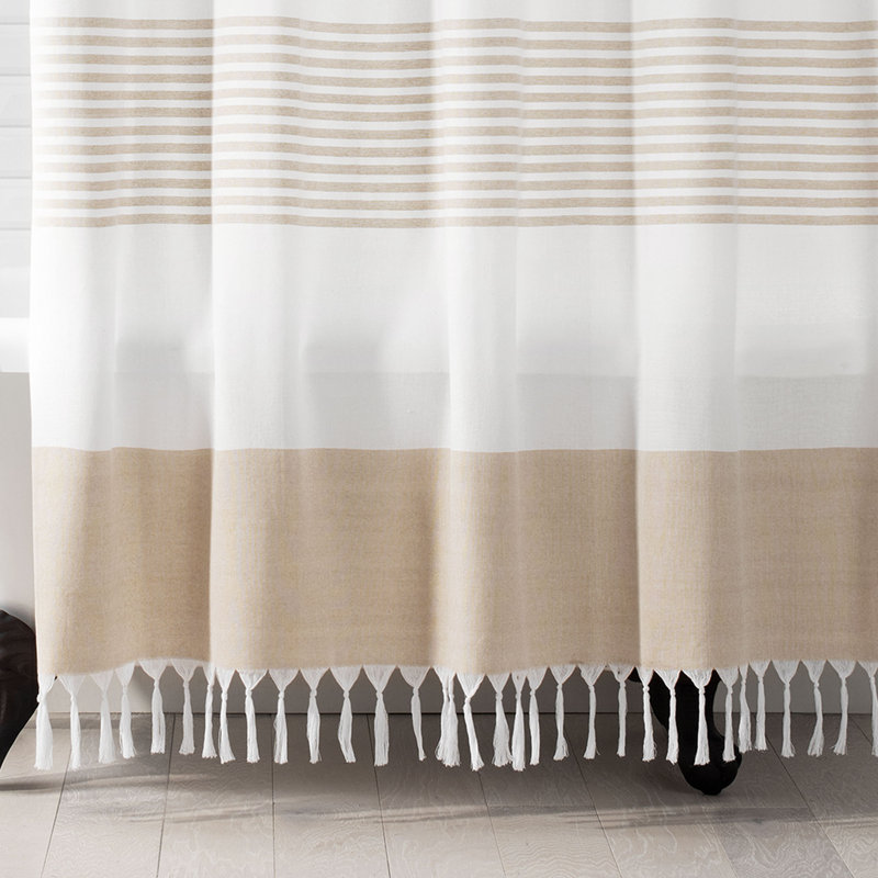 Chinon Cotton Blend Striped Shower Curtain, Beige
