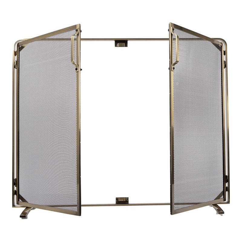 Modern Ember Aalto Mesh Fireplace Screen | Functional Doors | Heavy-Duty Steel Frame, Aged Brass