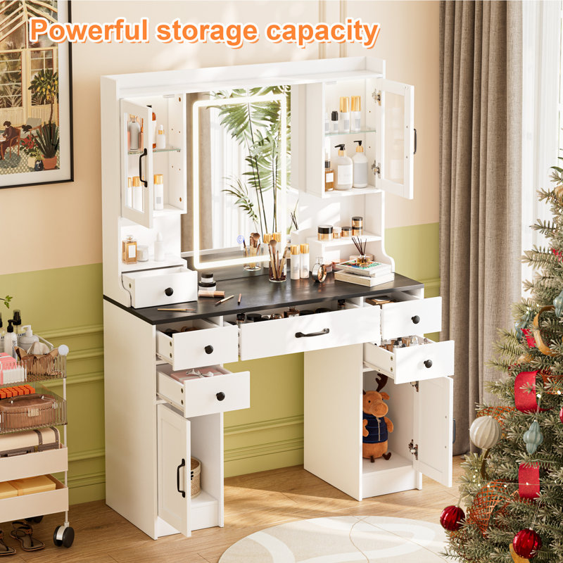 Makeup Vanity Desk with 3-Color Adjustable Light and High-Definition Mirror