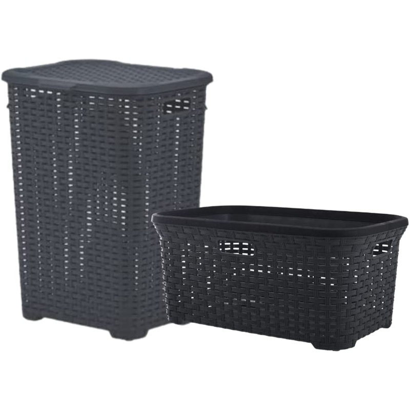 Plastic Laundry Hamper with Handles, Gray