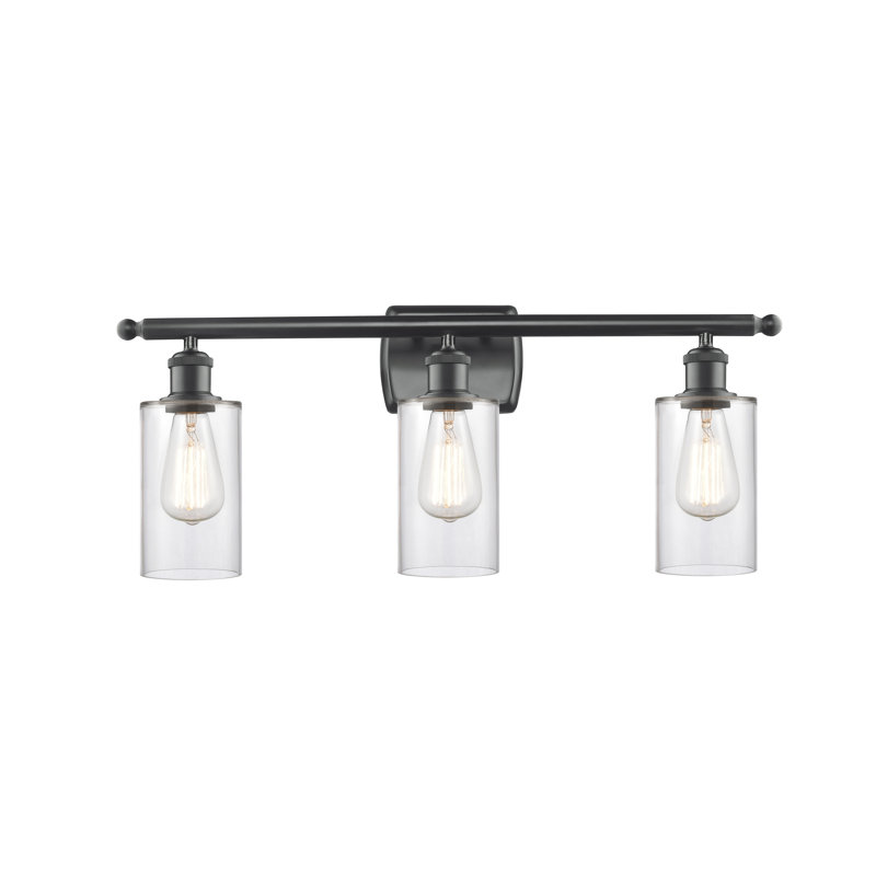 Éclairage de salle de bain à intensité variable à 3 lumières Mallette, Transparent, Ampoule DEL rétro de 3,5 watts, Noir mat