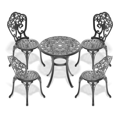 Structure en fonte d'aluminium 5, noir, motifs exquis, poids de la table de 14,19 lb, ensemble pour 4 personnes toutes saisons, construction, apparence élégante, sièges de fatigue, trou de parasol