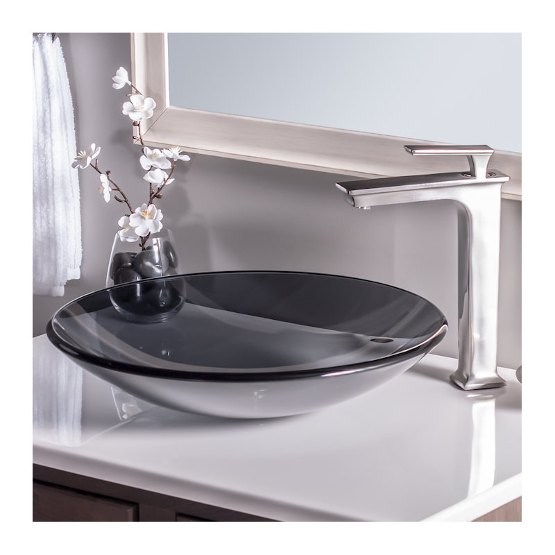 Lavabo de salle de bain vasque circulaire en verre à profil bas, gris
