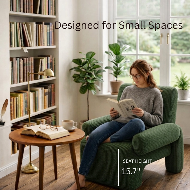 Small Accent Chair for Bedroom – Compact Velvet Reading Chair, Modern Upholstered Armchair for Small Spaces