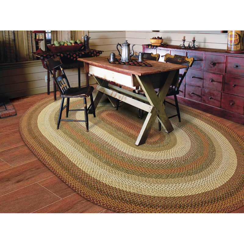 Tapis moutarde / or tressé pour décor de style primitif et champêtre Kieffer, Ovale 4 pi x 6 pi