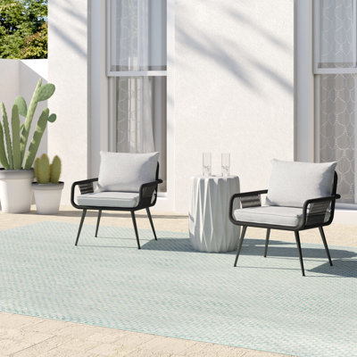 Andover All-Weather Outdoor 29" H Rope Chairs with Light Gray Cushions, Set of Two