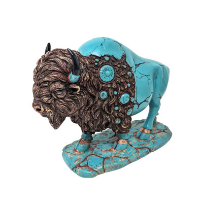 Resin Rustic Western Majestic Buffalo Figurine Detailed Turquoise Bison Sculpture for Home or Office Décor
