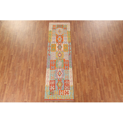 Tapis de couloir oriental géométrique Kilim 3 x 10