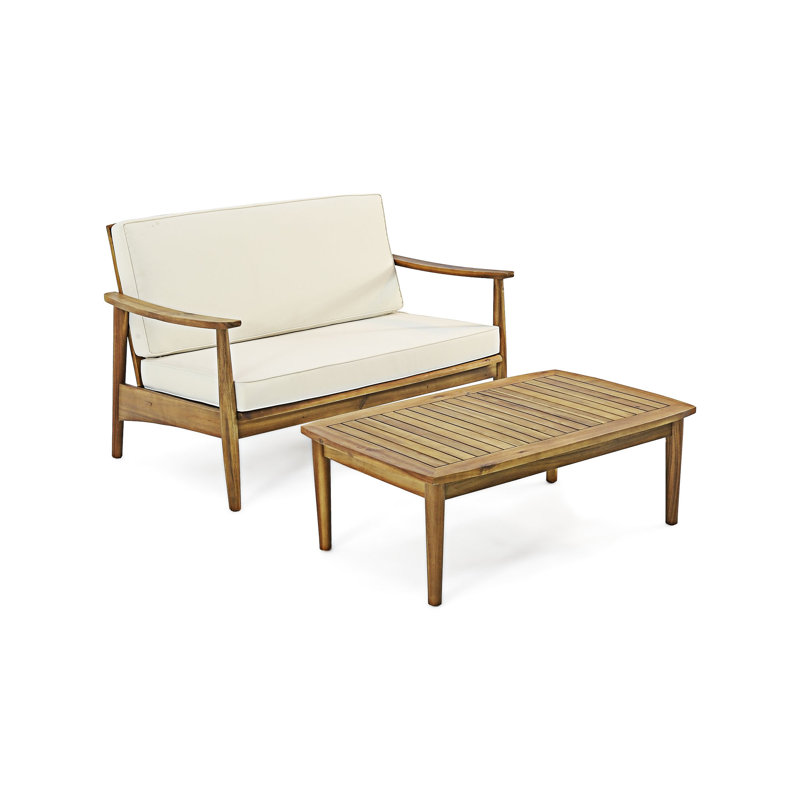 Ensemble de conversation en bois pour patio avec coussin, Beige, Teak